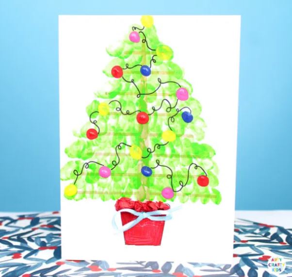 Fingerprint Christmas tree cards from Arty Crafty Kids
