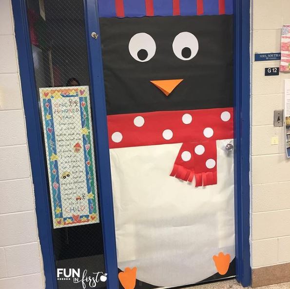 Penguin Christmas decoration for a classroom door